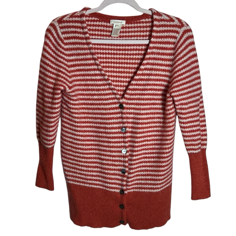 Sundance Voyage Lambswool Stripe Button Down Cardigan Sweater, Medium Petite